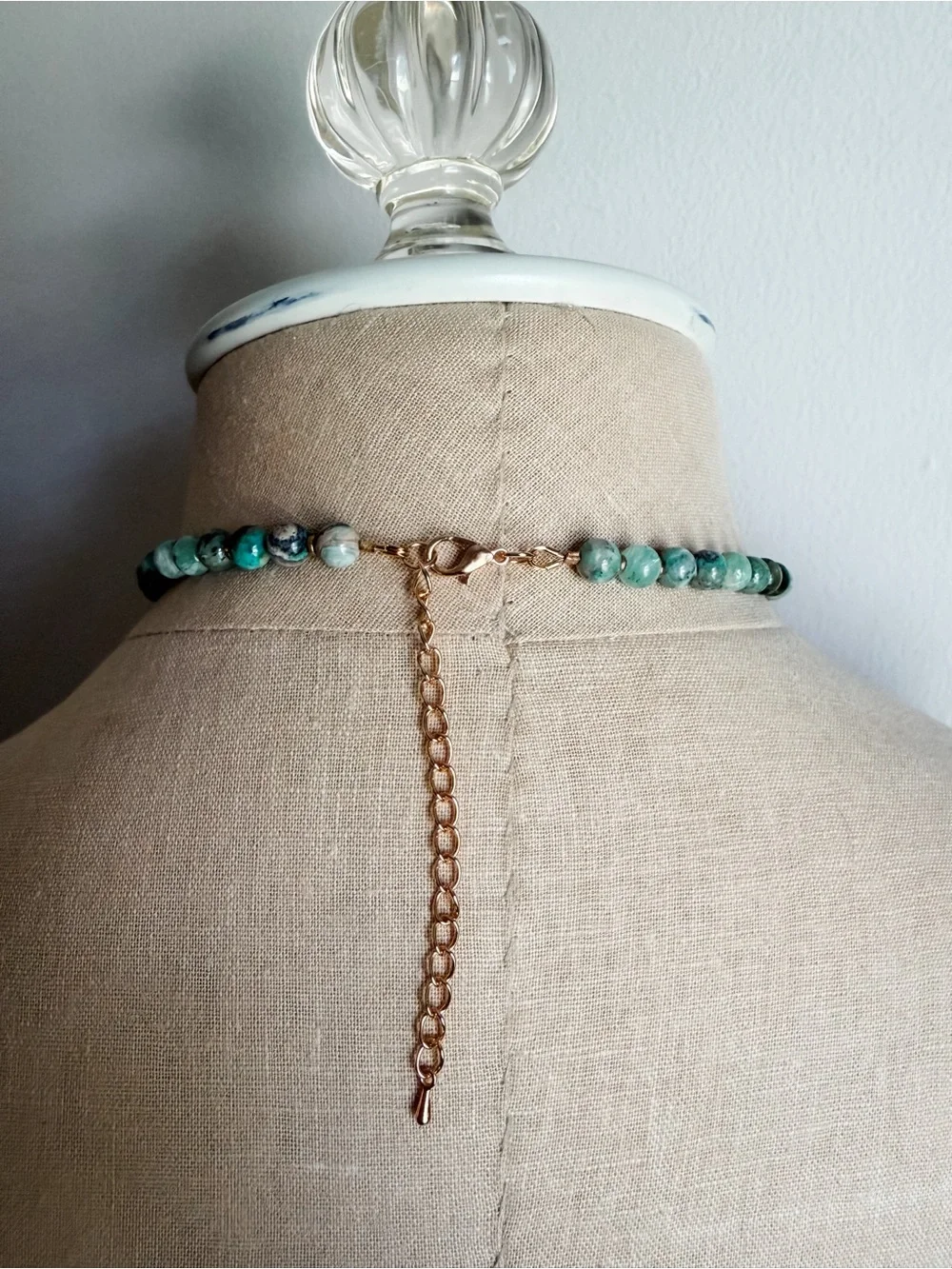 N3 Handcrafted Green Natural Stone and Freshwater Pearl Beaded Necklace